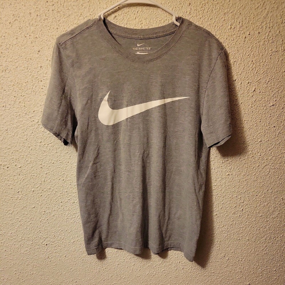NIKE Tee Boys Short Sleeve Shirt Size S Gray w/ Swoosh Classic